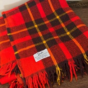 Vintage Faribo Fringed Stadium Blanket Throw Red Black Tartan Plaid